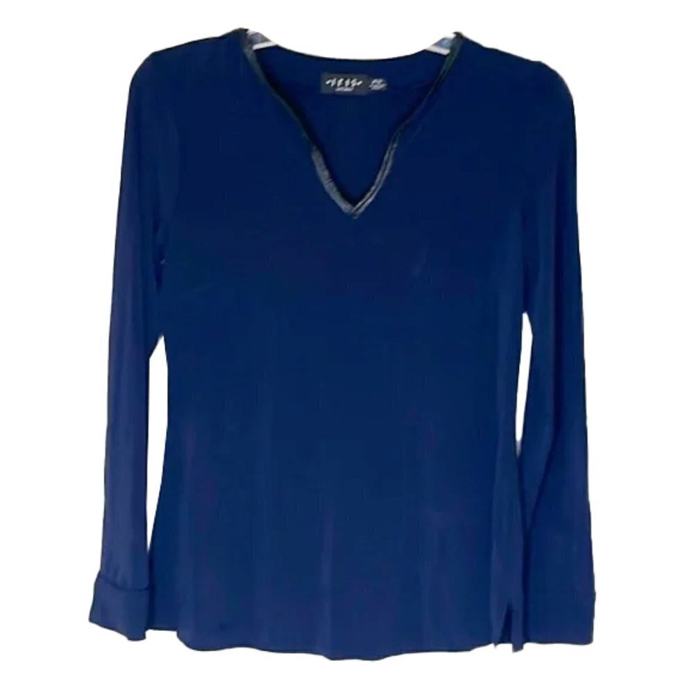 ❤️ 🆕 IRIS Long Sleeve Blouse leather trim Size SP